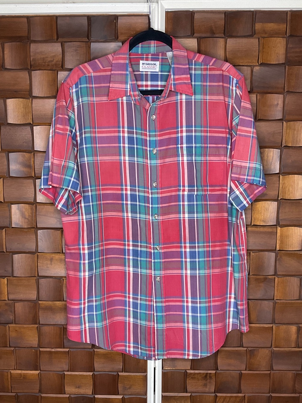 Vintage McGregor Bagpiper Plaid Single Needle Button Up Short Sleeve Shirt Large